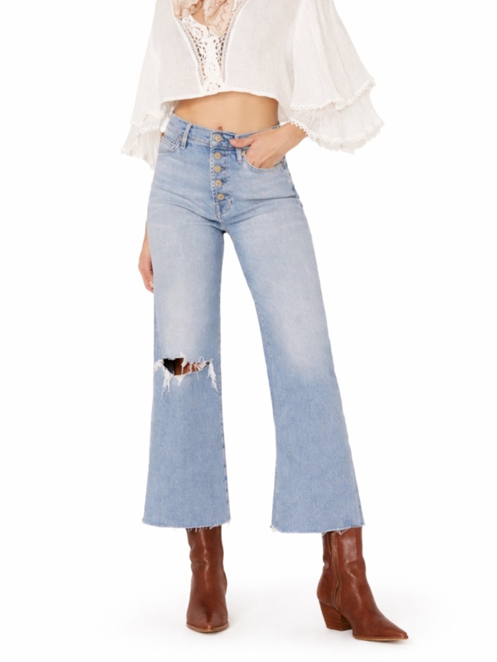 7FAM 26x27 Jo Distressed Wide Leg Jeans  0408 the blue cropped For All Mankind